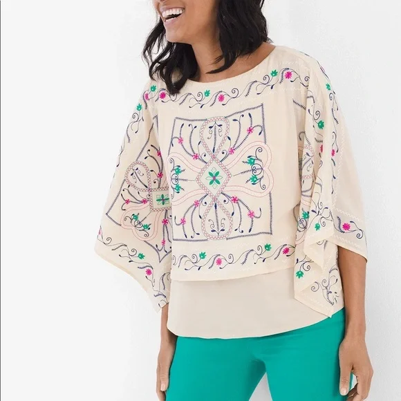 Chicos Gorgeous embroidered boho layered top Sm O - Picture 3 of 15